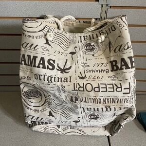 Bahamas Freeport Nassau Beige Tote Bag Rope Handle Travel Beach Shoulder Bag
